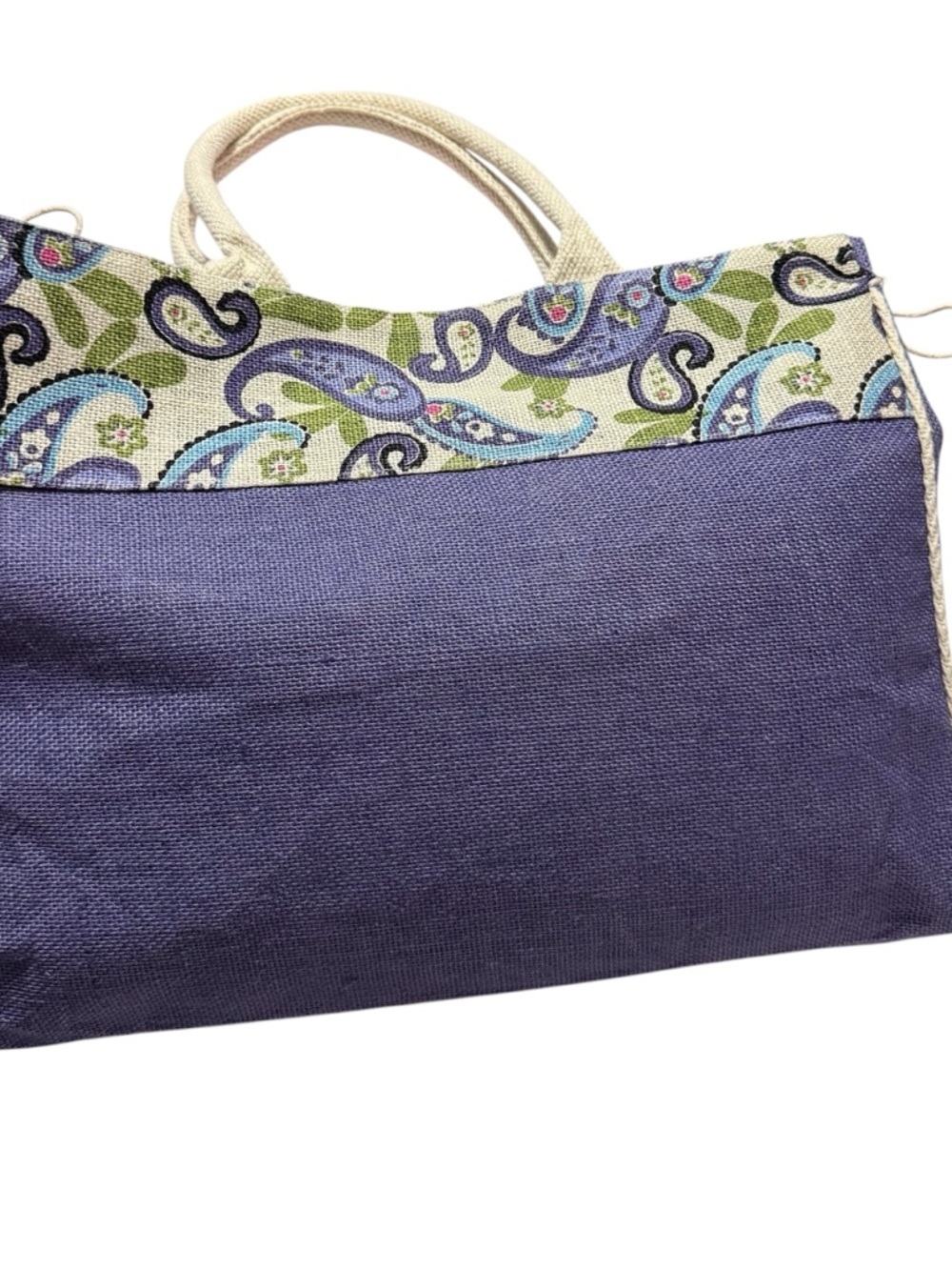 Handmade Purple Paisley Tote Bag Large Rope Handles Lined Market Beach Bag